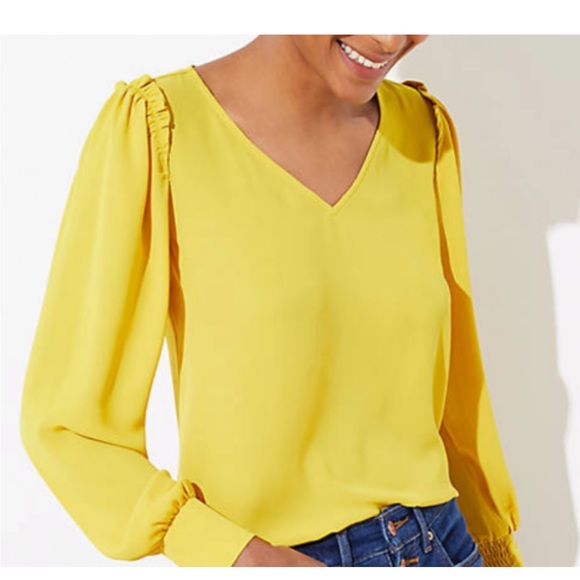 LOFT Tops - NWT LOFT Size XL Long Sleeve V-Neck Ruffle Shoulder Blouse Yellow